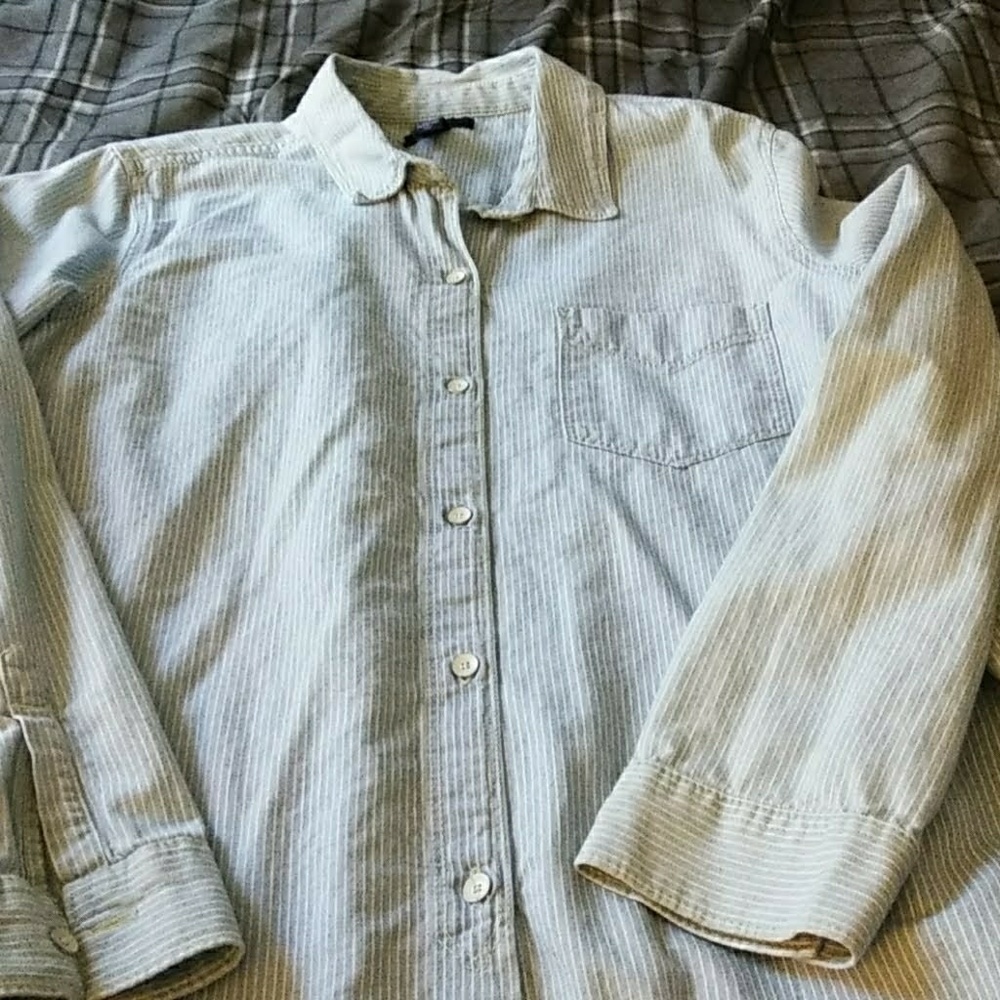 Blue and white striped button down